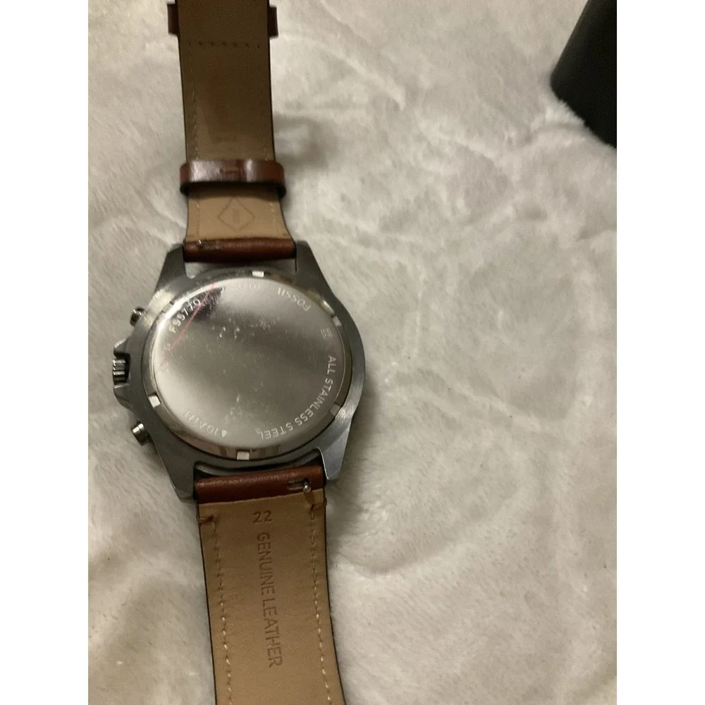 Fossil 54 Men's Chronograph Date Quartz Watch Brown Leather Black Dial 44mm